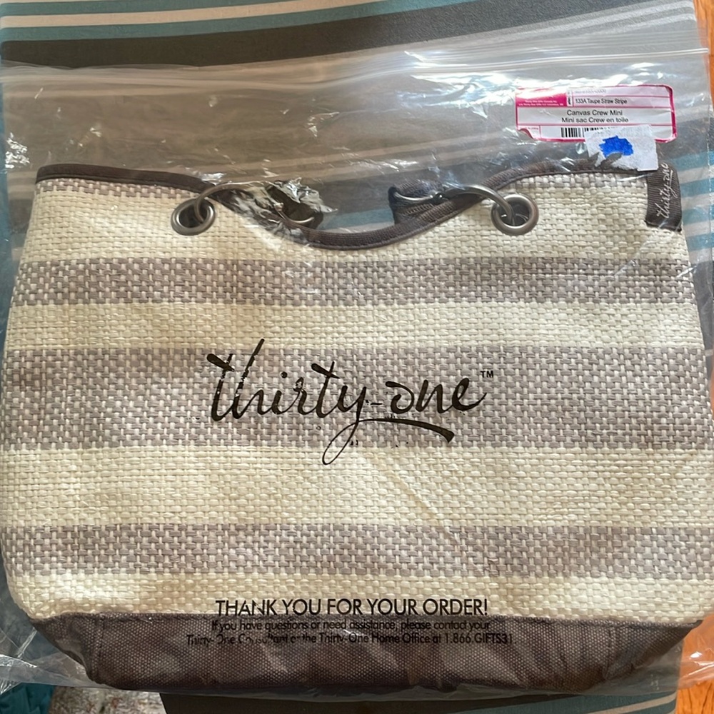 Thirty-one Canvas Crew Mini, Taupe Straw Stripe